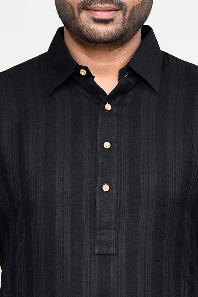 Polyfab Hathkargha Men's Long Sleeve Striped Kurta with Shirt Collar & Pant Set - Comfortable Cotton Blend Ethnic Wear - Image 4